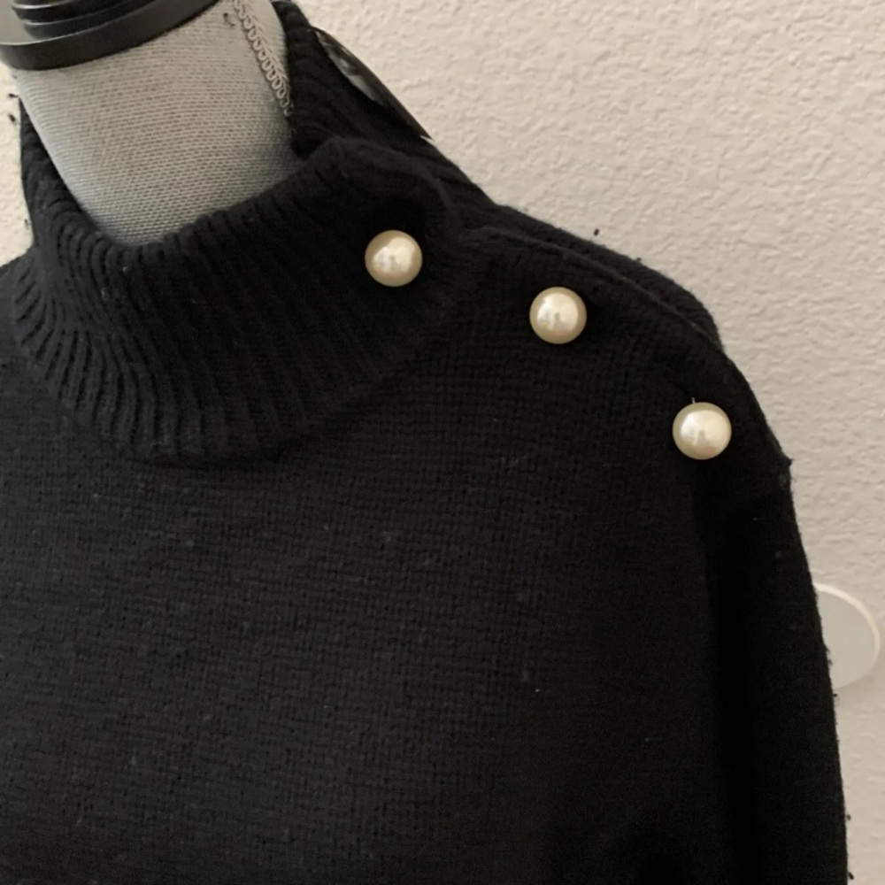 Kate Spade New York Broome Street black sweater medium pearl buttons New NWT - Picture 2 of 8